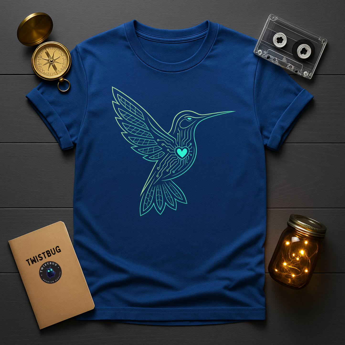 Cyber Hummingbird Tee — Circuit Heart Nature Tech Graphic