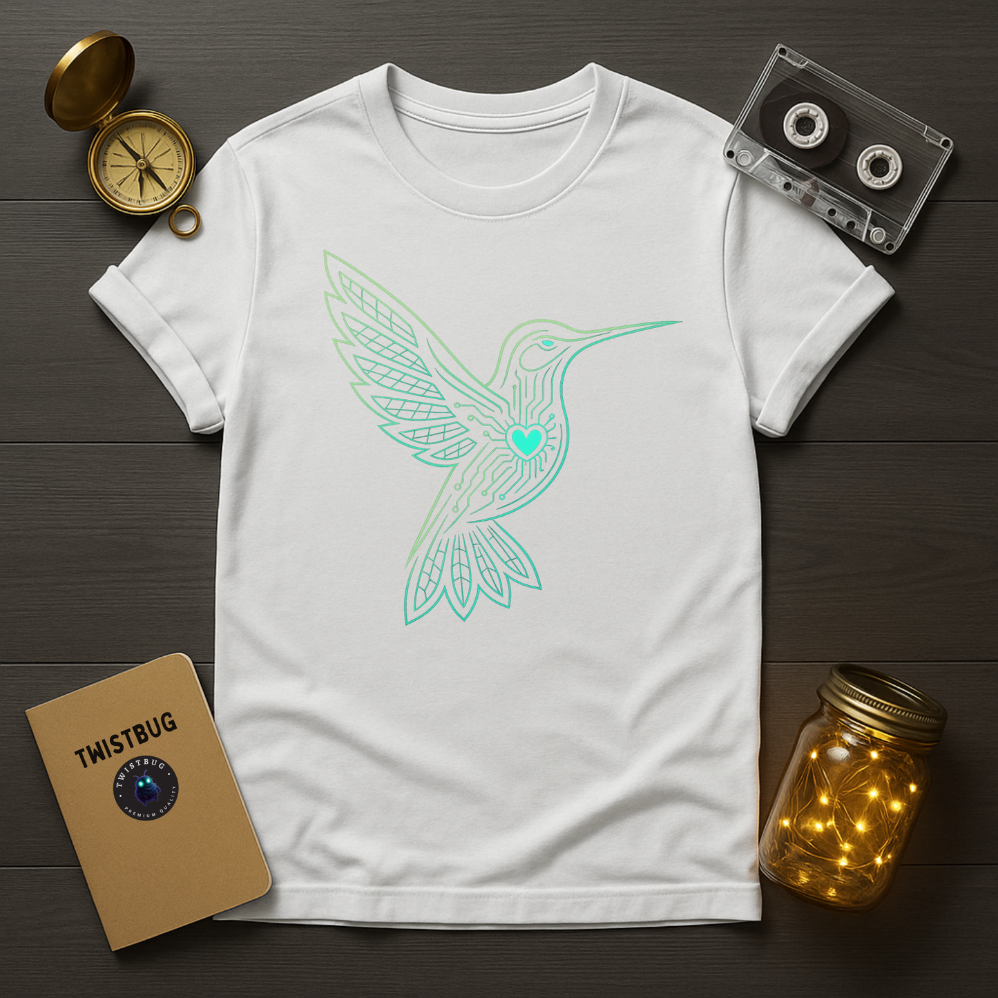 Cyber Hummingbird Tee — Circuit Heart Nature Tech Graphic