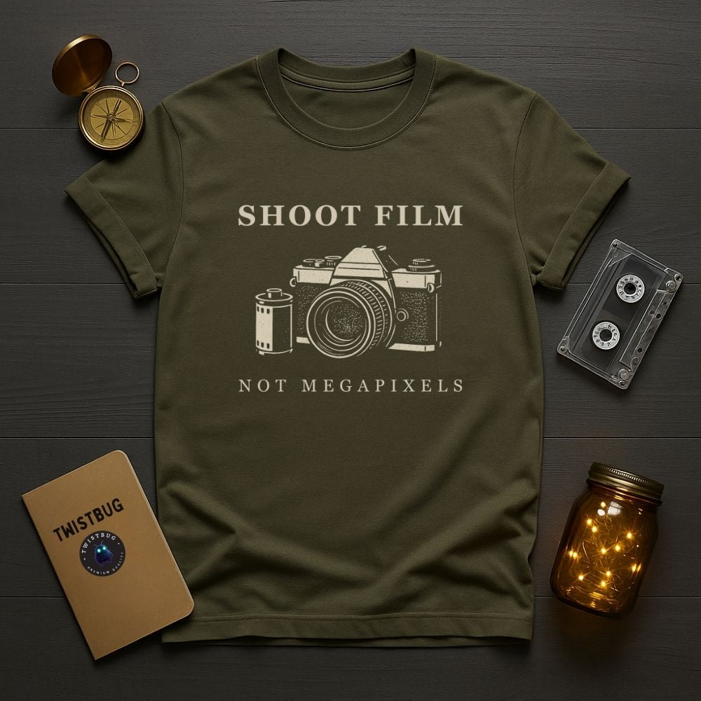 Shoot Film – Not Megapixels | Retro Camera Tee