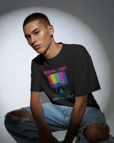Signal Lost Find Yourself – Retro Glitch Meditation T-Shirt
